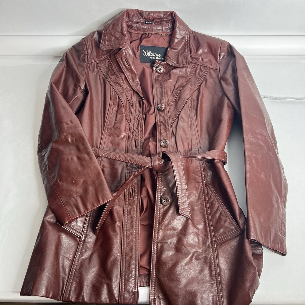 Vintage 1970s Wilsons Brown Leather Coat Jacket Belted Buttons Size‎ 10
